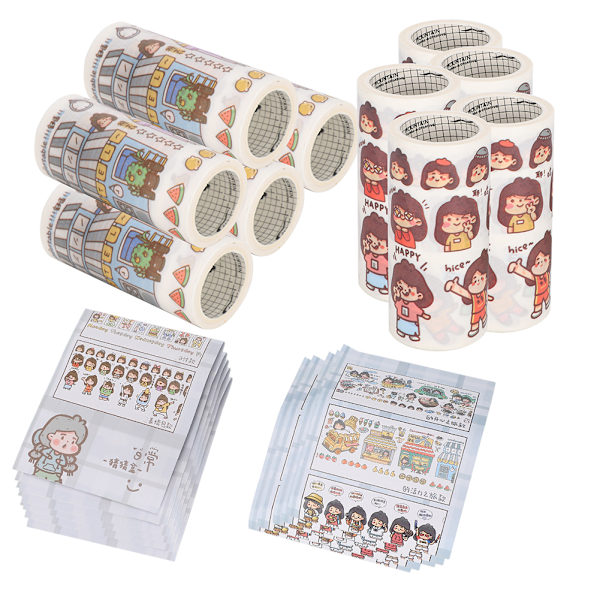10 laatikkoa teippiä, ihana kuviollinen koristetarra DIY-askarteluun, leikekirjan suunnitteluun, paperi 75 mm x 2,1 m