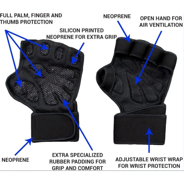 Vektløftingshansker Gym Fitness Trening, Anti-Skli Padded Full Palm Protection, Ultra Ventilert, Bodybuilding Styrketrening(S)