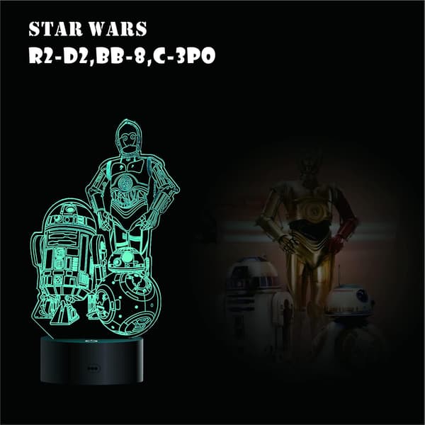 3D Illusion Star Wars Nattlampa, 4 Mönster med Timerfunktion