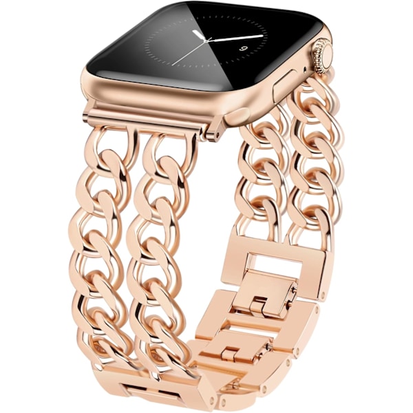 Guld Klockarmband för Kvinnor Kompatibelt med Apple Watch Armband 38mm 40mm 41mm 42mm (S10) Justerbart Metallarmband Cowboy Stålkedjearmband Rose Gold 42/44/45/49mm (S10/46mm)
