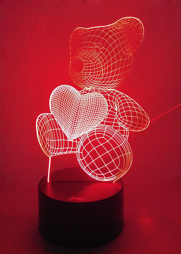 Teddy Bear 3D Natlys LED Illusion Lampe Sengelampe Bordlampe