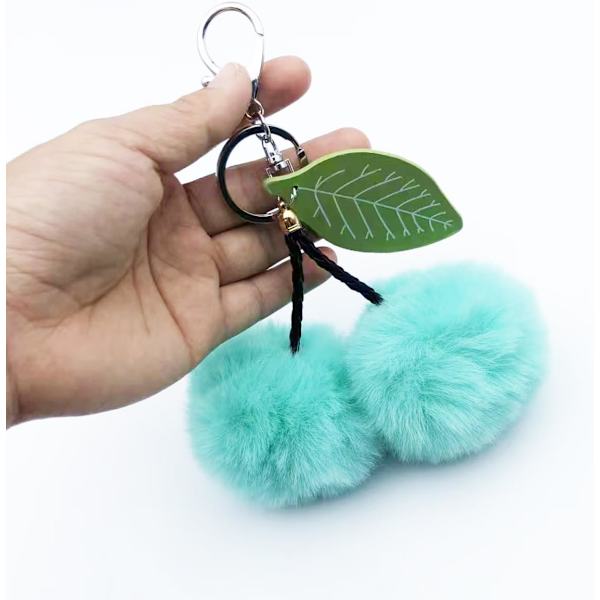 Pom Pom Nøkkelring Kunstig Pels Ball Nøkkelringer Fluffy Tote Anheng Bil Veske Sjarme Cherry Lake Blue