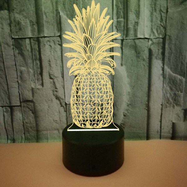 Ananas 3D nattlampa, 7 färger som ändras med fjärrkontroll