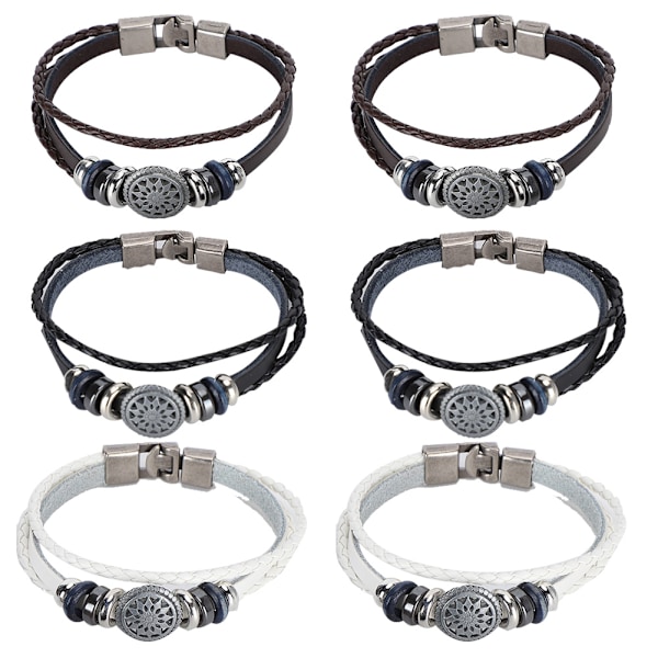 6 stk armbånd håndvevd delt skinn flettet PU herre- og dame retro armbånd 23cm