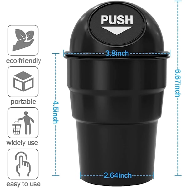 2PACK Mini Bil Papperskorg Söta Mugghållare Bil Soporburkar Mugghållare Papperskorg Bärbar Fordon Bin Sopa Hink Med Lock Tät Cool För Kontor D 2PCS Black