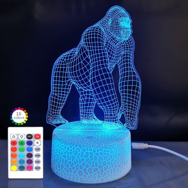 Gorilla 3D Illusion Natlampe - i-CHONY 16 Farver Skiftende
