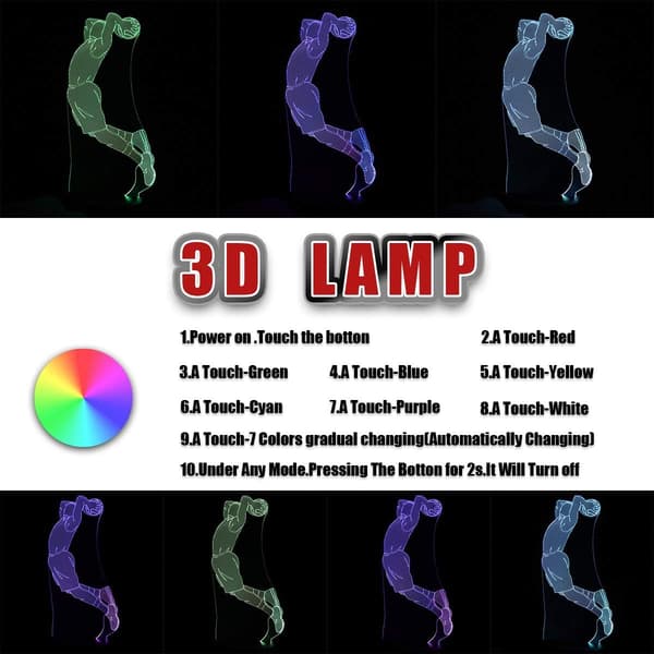 Basketballlampe med 3D-visuell effekt og LED-nattlys