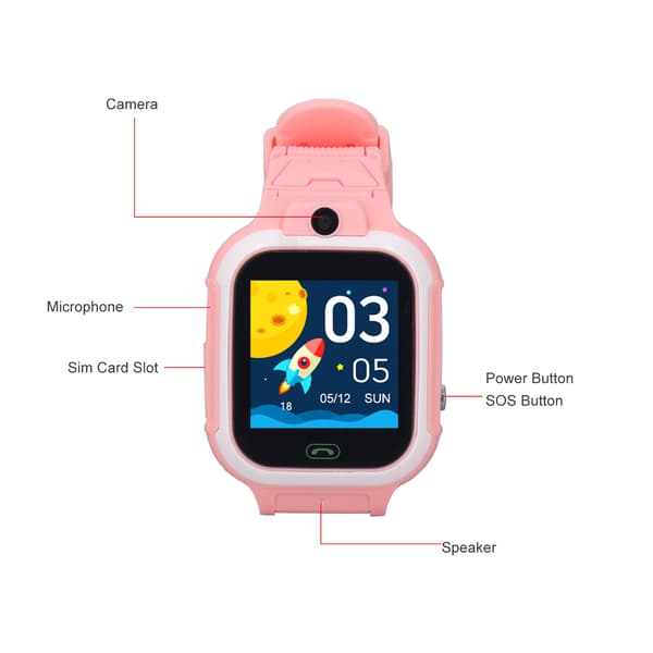 Barneklokke Smart Watch IP67 Vanntett Multi Funksjonell 4G Samtale Stemmemelding Intelligent Klokke for Barn Pink
