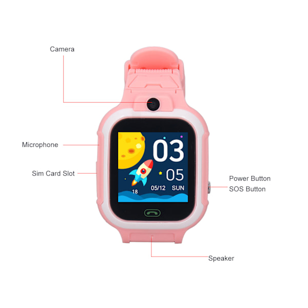 Børns Smart Watch IP67 Vandtæt Multifunktionel 4G Opkald Stemmebesked Intelligent Ur til Børn Pink