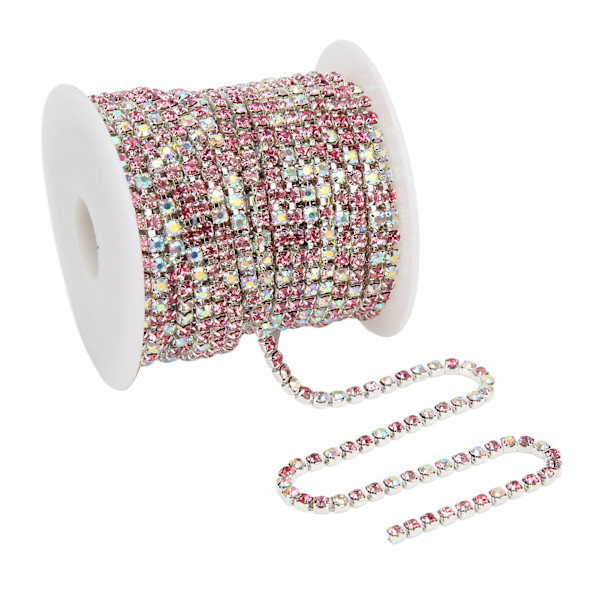 Rhinestone Trim Fargerik Glitrende 10 Meter Rhinestone Trim for Husholdning DIY Håndverk Klær Dekorasjon GaveSølv Bak Rosa Farge 3mm