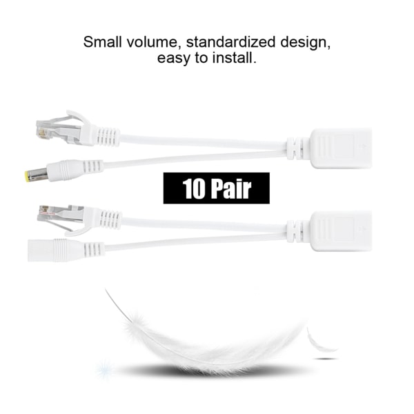 10 paria IP-kameran POE RJ45 -kaapeli Power Over Ethernet -sovitin Injektori Splitter DC 12 V