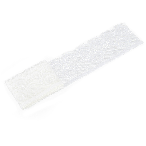 Spetsband 5 cm bred vit nylon tandad trim elastisk stretchig tyg syband för hantverk 10 meter