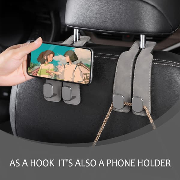 Mocka Bil Nackstöd Krokar 2-Pack: Dubbel Krok Organizer för Väskor, Handväskor & Förvaring i Bilen (Svart/Grå/Brun) Grey