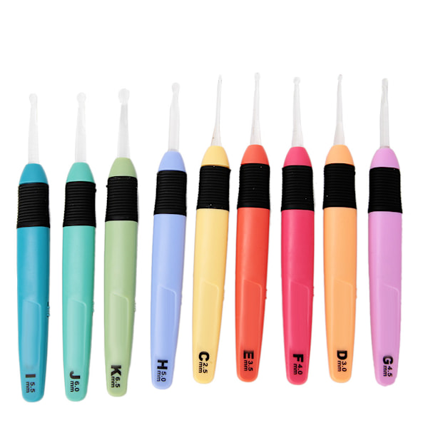 9 st plastvirknål med LED-ljus ergonomiskt handtag manuell DIY stickningsverktygssats (rosa)