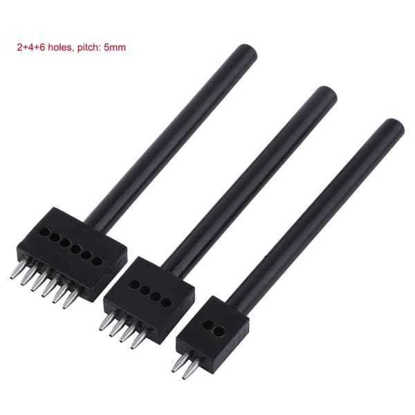 3 stk. Læderhåndværk Pricking Stitching Chisel Hulstans Leath Tool (2+4+6 huller, pitch 5mm)