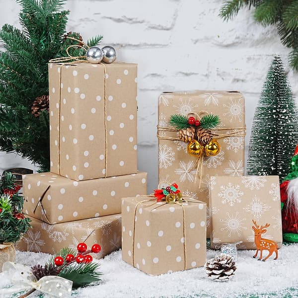 Vändbar Brun Kraft Julklappspapper Rulle 17\"x33Ft Snöflinga Prickig brown