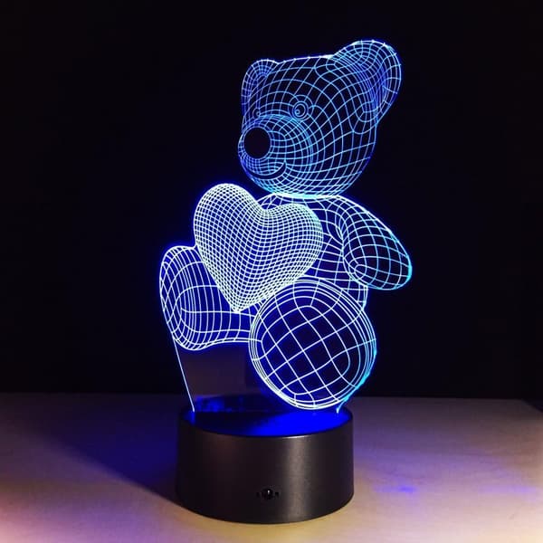 Kreativ 3D Visuel Illusion LED Lampe Bjørneform Natlampe B