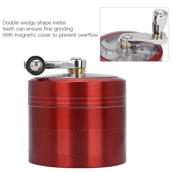 4-lags rygesliber, håndrystet zinklegerings slibeværktøj 55 mm med magnetisk låg Red