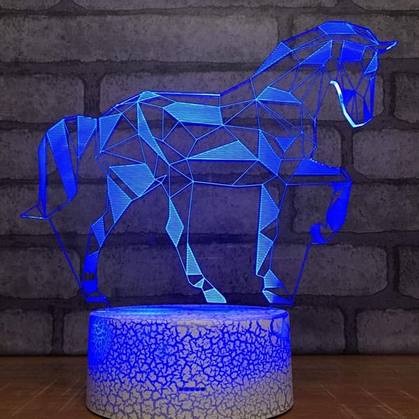Hest 3D Optisk Illusjon Nattlys Bordlampe Fjernkontroll