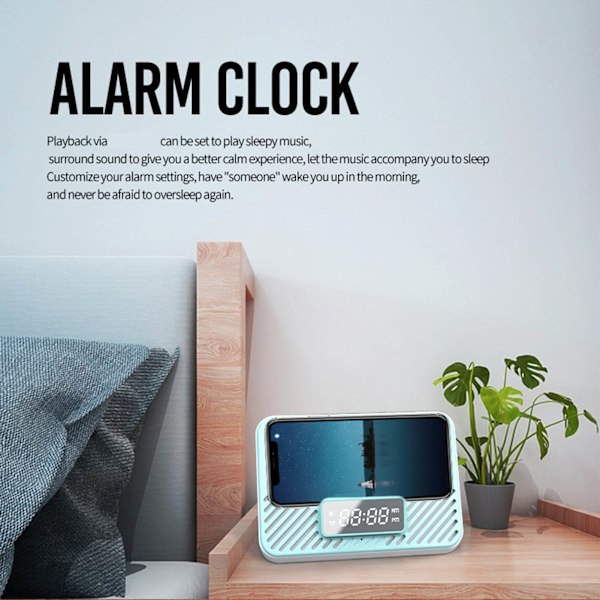 Trådlös laddningsstation 15W 3 i 1 trådlös telefonladdare med Bluetooth-högtalare Digital väckarklocka Blue