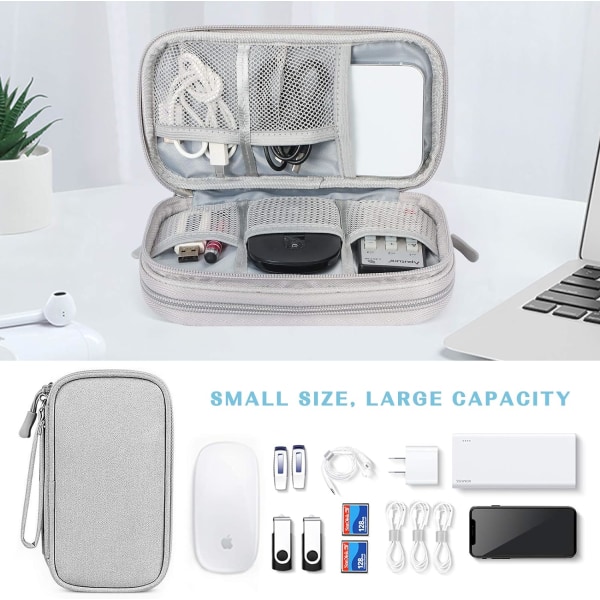Reisekabeloppbevaringspose, elektronisk tilbehør, bærbar pose, bærbar vanntett dobbeltlags integrert oppbevaringspose Grey