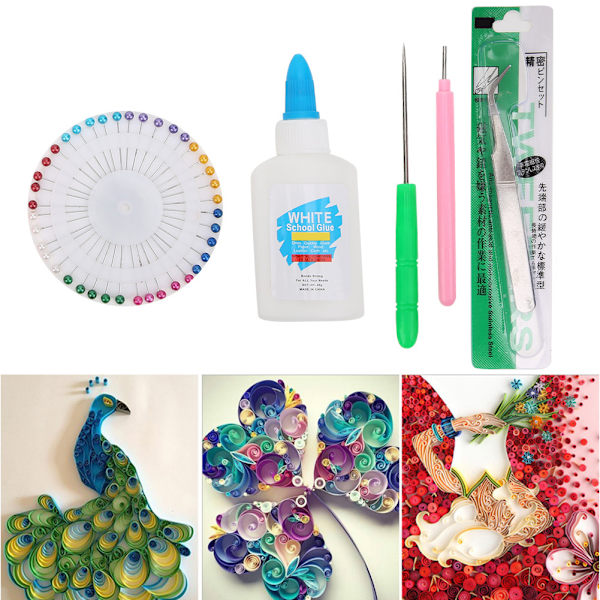 Papper Quilling Verktyg Nybörjarset Quilling Penna Pärlnålar Vitt Lim Linjal DIY Pappershantverk