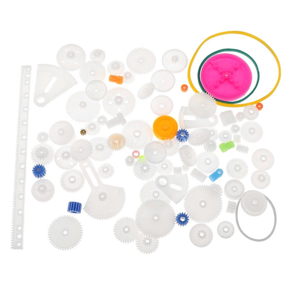 85 stk. plastgear, spindel, rem, remskive, akselmuffe sæt DIY videnskabelig modelfremstilling