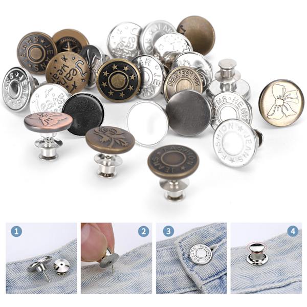 24 stk. Knappnåler Jeans Bukser Universal Spikerfri Midjeendring Avtakbar Justering DIY