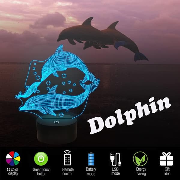 Delfin Gaver, 3D Illusionslampe, Delfin Natlampe til Seng