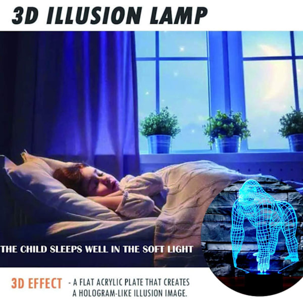 Panda 3D LED Lys Illusionslys for Barn Optisk Illusions 7 Farge Skiftende 3D Lys for Barnerom Hologrammer Atmosfærisk Lampe 3D Illusions