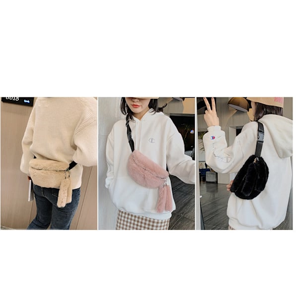 Ny trendig midjeväska i päls - Damväska - Söt axelväska i päls - Beige Beige