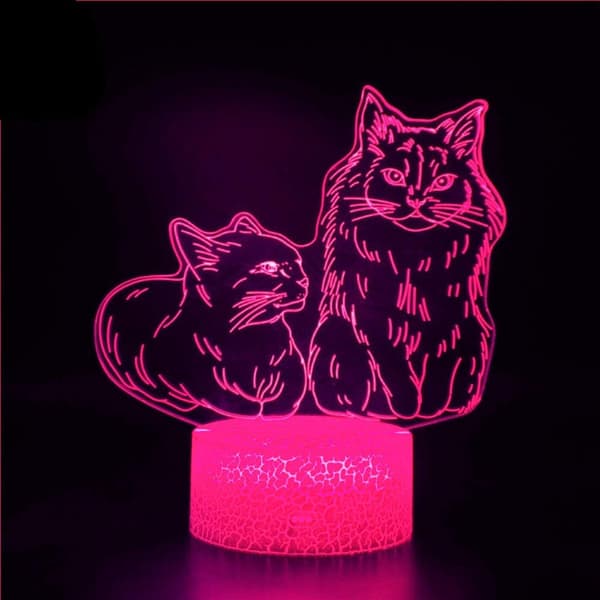 3D Katt Dyre Nattlampe Illusjon Nattlys 7 Farger