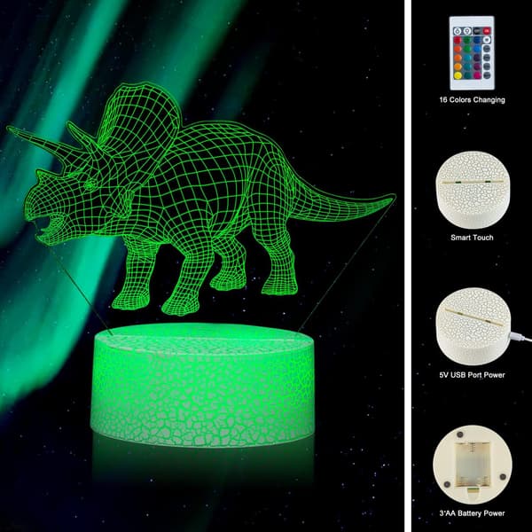 Dinosaurleker 3D Dinosaur Nattlys for Barn Triceratops I