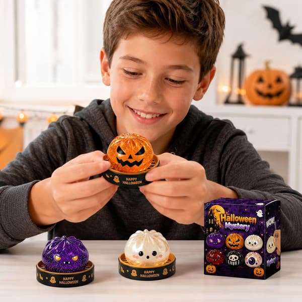 Halloween Ghost Dumpling TPR Squishy Stressavlastande Fidgetleksak Enkelförpackning med Ångkokarlåda Skull Baozi