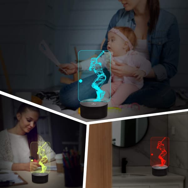 Baseball Nattlampe, 3D-lampe 7 farger endres med Smart Touch