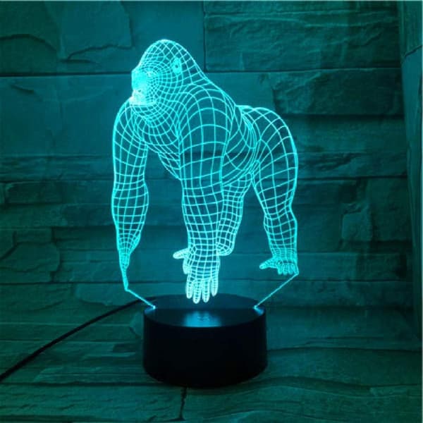 3D Illusjon Nattlys Dyr Orangutang Gorilla Sjimpanser