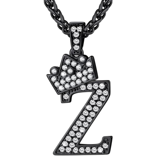 Krone Initial A-Z Halskæde, Iced Out Bogstav Vedhæng med 22-24 Tommer Kæde, Mænd Kvinder Bling Hip Hop Alfabet Navn Smykker Gave Store Initialer Halskæder Z Black
