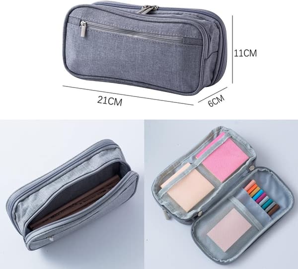 Stor Kapasitet Canvas Penal 3 Rom Bag Multifunksjonell Gray