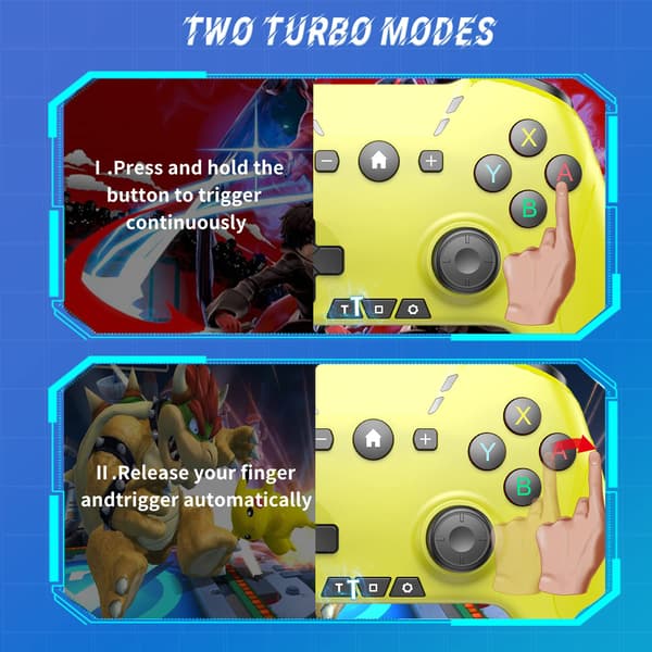 Bluetooth-controller til Switch/Mac/PC/Steam/mobiltelefon/iOS/Android//TV/iPad/bord/Apple Arcade MFi-spil, Switch Pro-controller trådløs med Adju Yellow