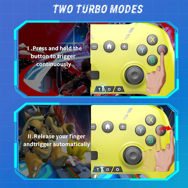Bluetooth-kontroller for Switch/PC/Steam/Apple Arcade MFi-spill osv., Switch Pro-kontroller trådløs med justerbar dobbeltbevegelse, Turbo, makroer, 6-akser Yellow
