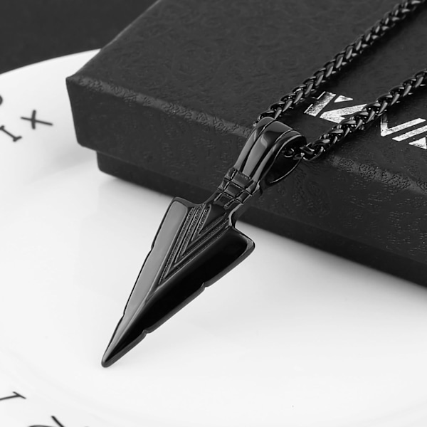 Miesten Arrowhead Arrow -riipus ruostumattomasta teräksestä, teräksinen vehnäketju Black