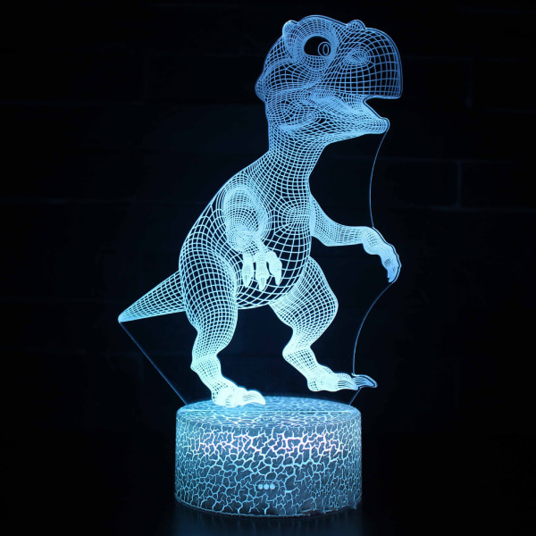 Dinosaur-serie fargerik 3D nattlys LED berøring 16 farger fjernkontroll bordlampe julegave svart base
