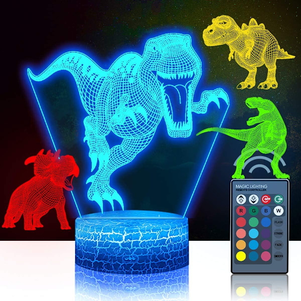4 stk. 3D Dinosaur Nattlampe, DDDNIGHTLIGHT Led Illusjon La