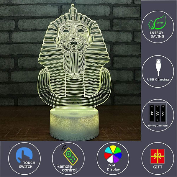 Egyptisk Sfinx Farao 3D Optisk Illusion Nattljus Tabl