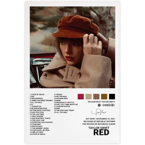 Pop-sångare Canvas Poster för Taylor Swift För Rum Estetisk Canvas Väggkonst Sovrum Red 30*40cm