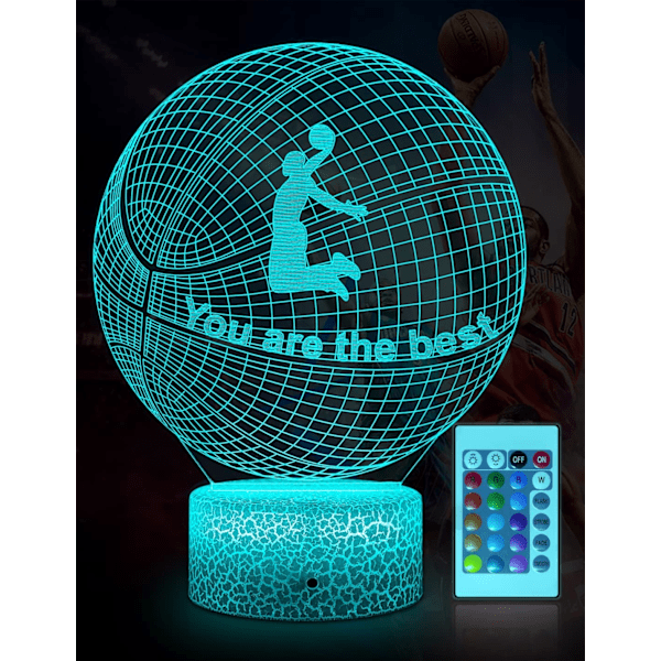 Basketball Natlampe Venskab Lampe 3D Illusion Dekoration Lamper, 16 Farve Skiftende/Dæmpbar Lysstyrke / Fjernbetjening & Berøringskontrol
