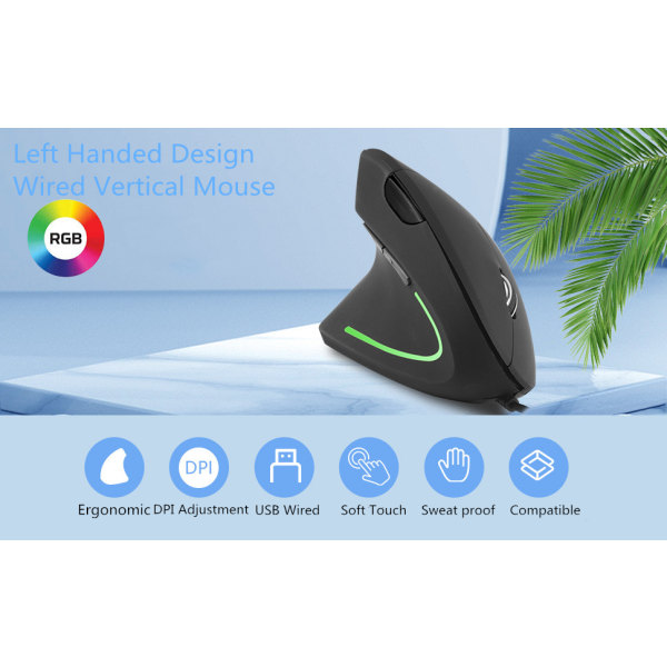 Vänsterhänt vertikal ergonomisk mus trådbunden optisk mikrofon