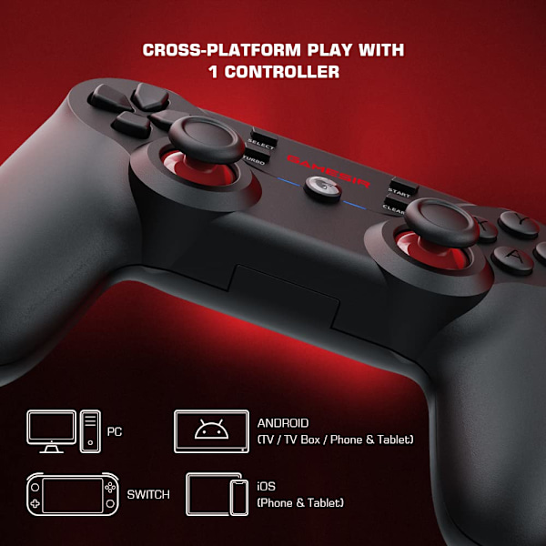 T3s trådlös spelkontroll, PC-kontroll för Windows 7/8/10/11/Android/iPhone/Switch, spelkontroll joystick med dubbla vibrationer, Bluetooth Ga GaneSir T3s（Black）