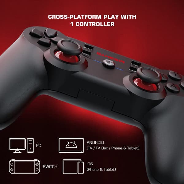 T3s trådløs spillkontroller, PC-kontroller for Windows 7/8/10/11/Android/iPhone/Switch, spillkontroller joystick med dobbel vibrasjon, Bluetooth Ga GaneSir T3s（Black）