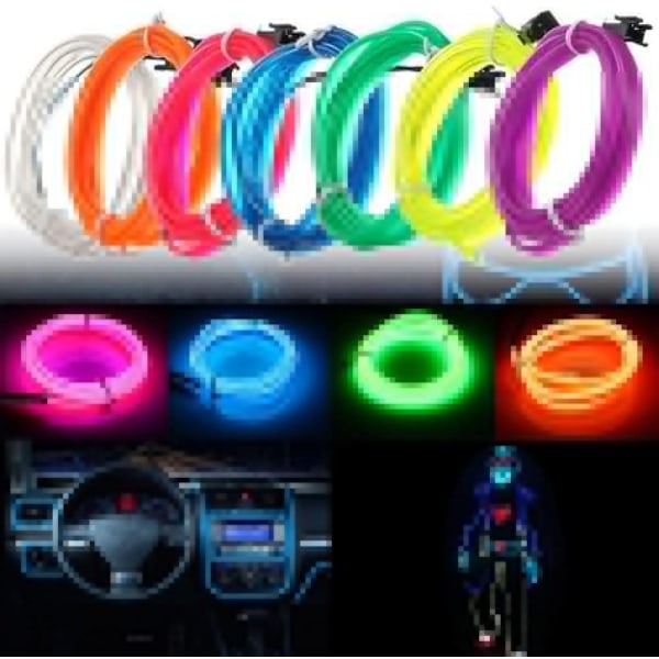Auton sisätilojen LED-nauhavalot, USB-neonvalo, vilkkuva elektroluminesenssijohtovalo 6 mm:n ompelureunalla, tunnelmavalaistussarjat (5 m/16,5 jalkaa, punainen)